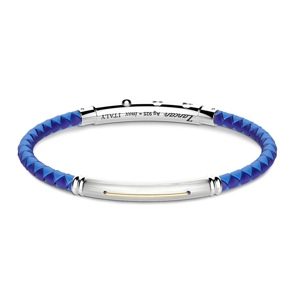 Blue Silicone Bracelet with Silver Tag & Yellow Gold