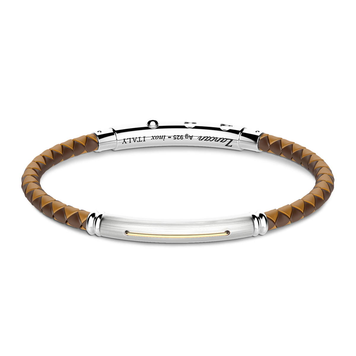 Light Brown Silicone Bracelet with Silver Tag & Yellow Gold