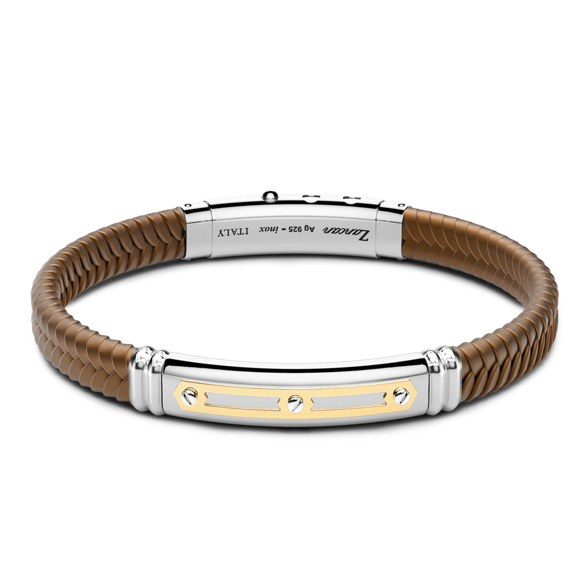 Brown Silicone Bracelet with Silver Tag & Yellow Gold Details