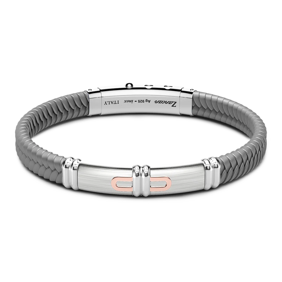 ZANCAN Gray Silicone Bracelet with Silver Tag & Rose Gold