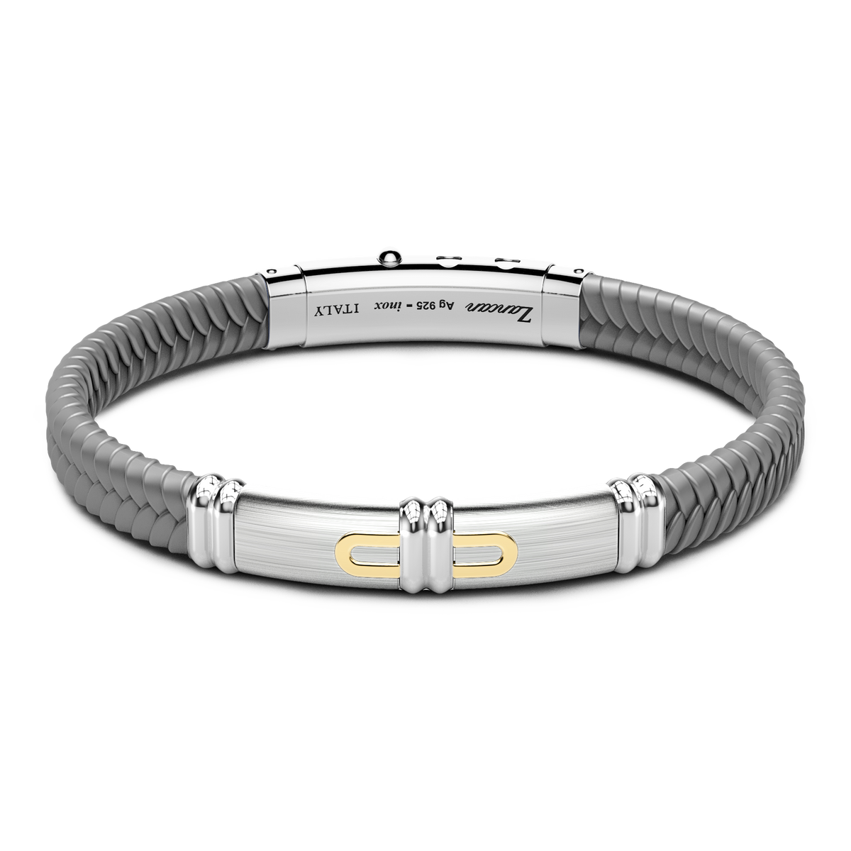 Gray Silicone Bracelet with Silver Tag & Yellow Gold