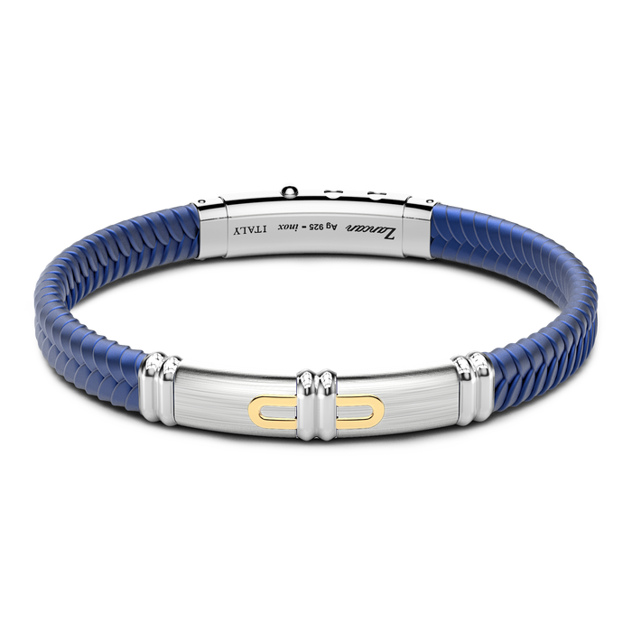 Blue Silicone Bracelet with Silver Tag & Yellow Gold