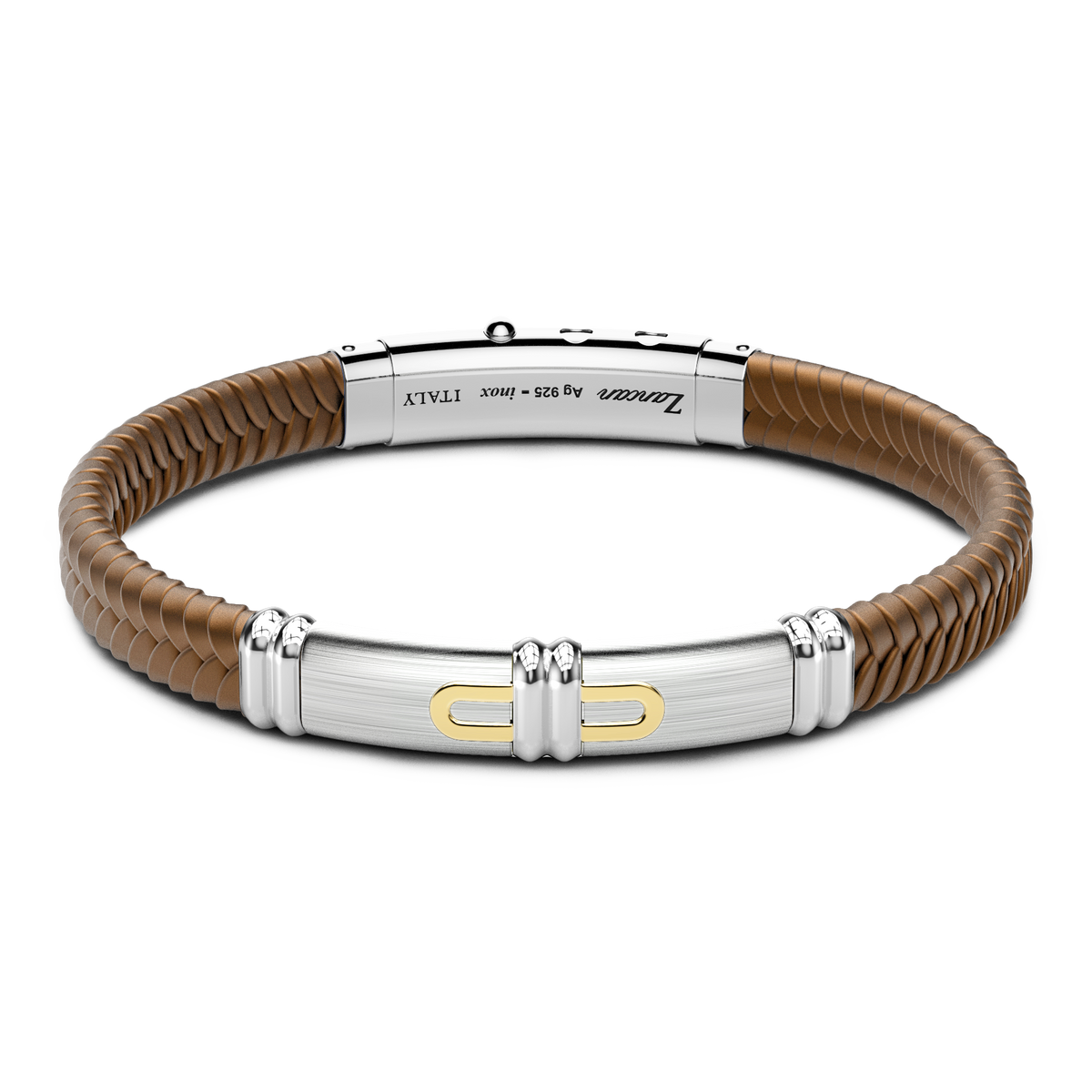 Brown Silicone Bracelet with Silver Tag & Yellow Gold