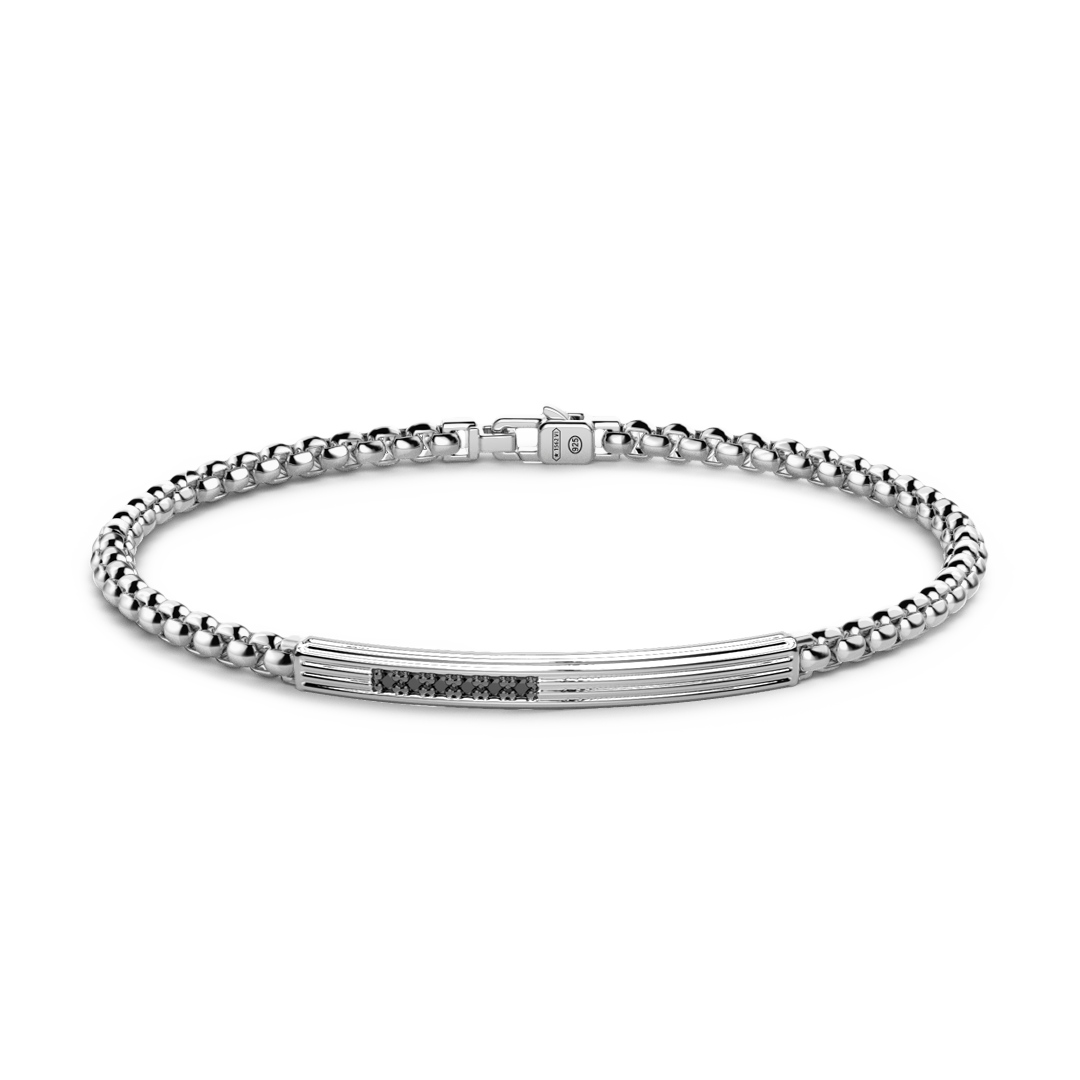 Silver Bracelet with Tag & Black Stones