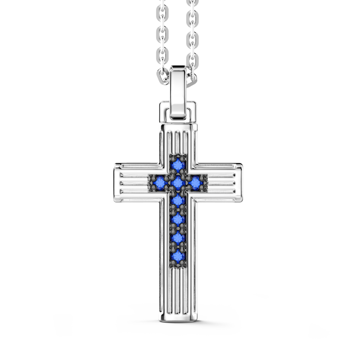 Silver Necklace with Cross Pendant & Blue Stones