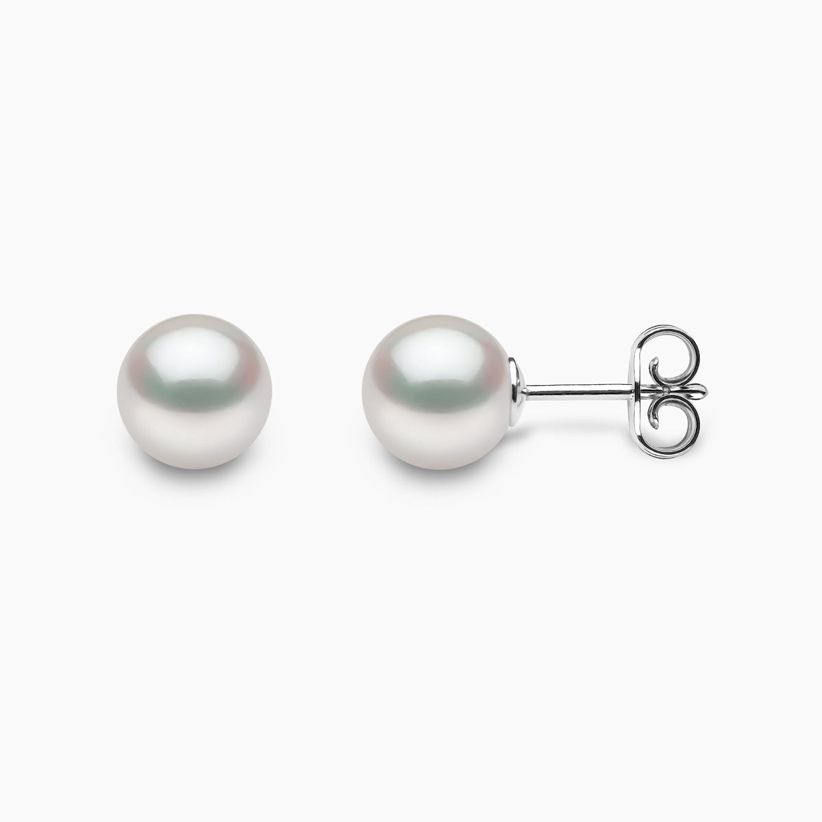 Classic 18K Gold AA Akoya Pearl Stud Earrings White Japanese Akoya 7mm