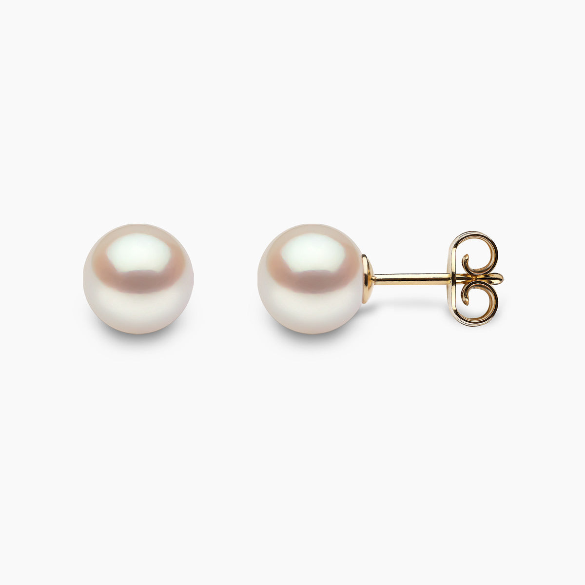 Classic 18K Gold Freshwater Pearl Stud Earrings White Freshwater 7mm