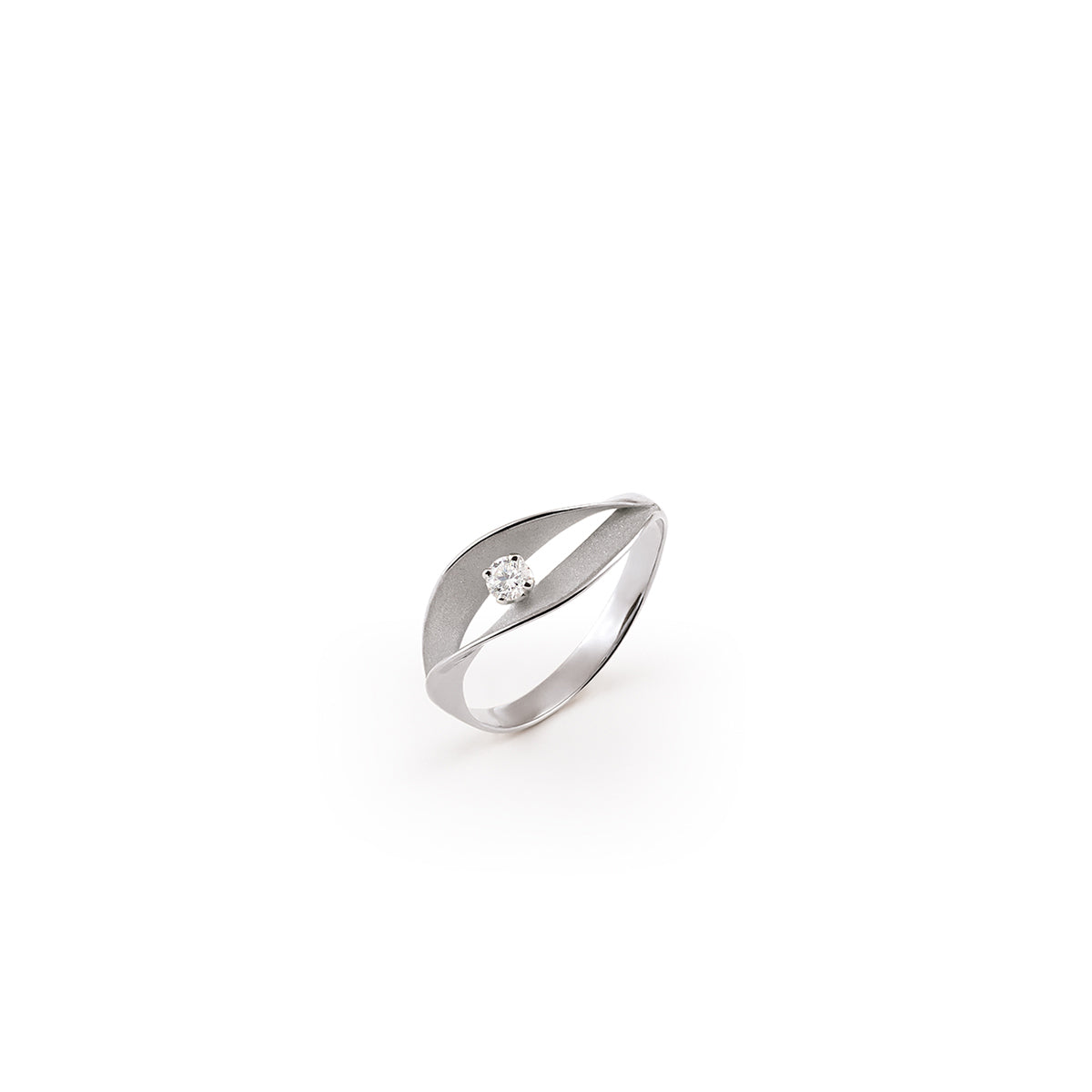 Dune Assolo Series Ring, 18Kt White Ice Gold with Diamond