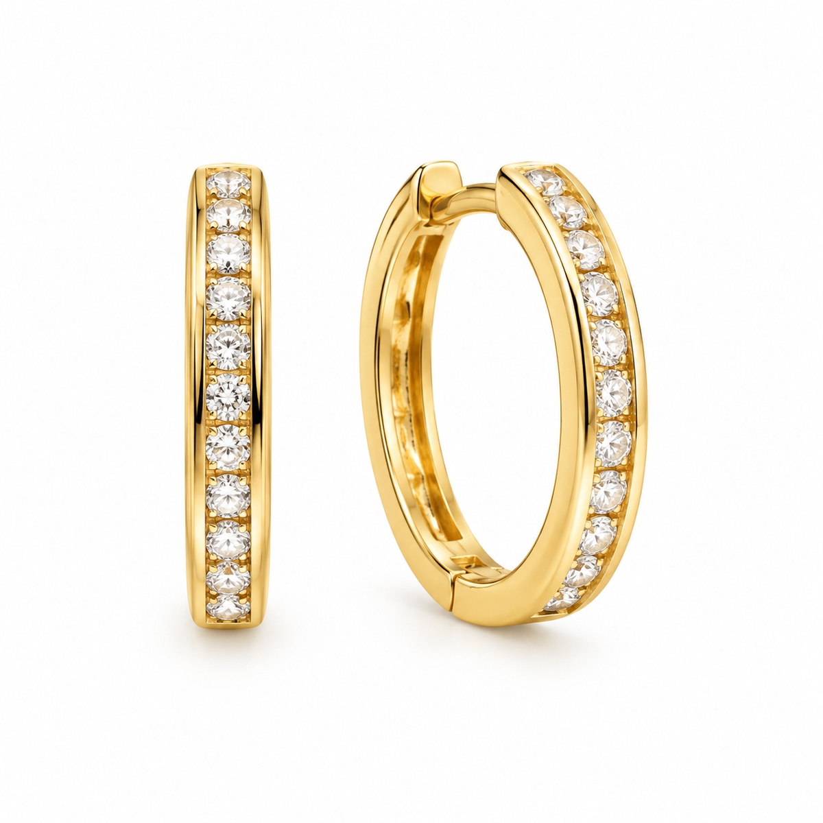 10 Yellow Gold Diamond Hoop Earrings GBJ-21-09