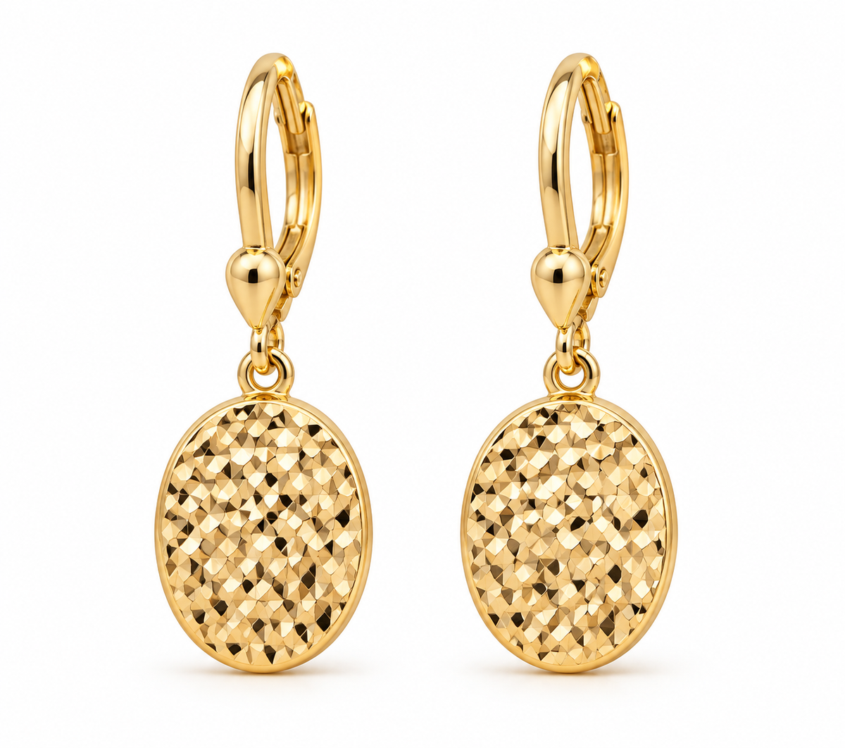 Yellow Gold Textured Oval Drop Earrings GBJ -25-01