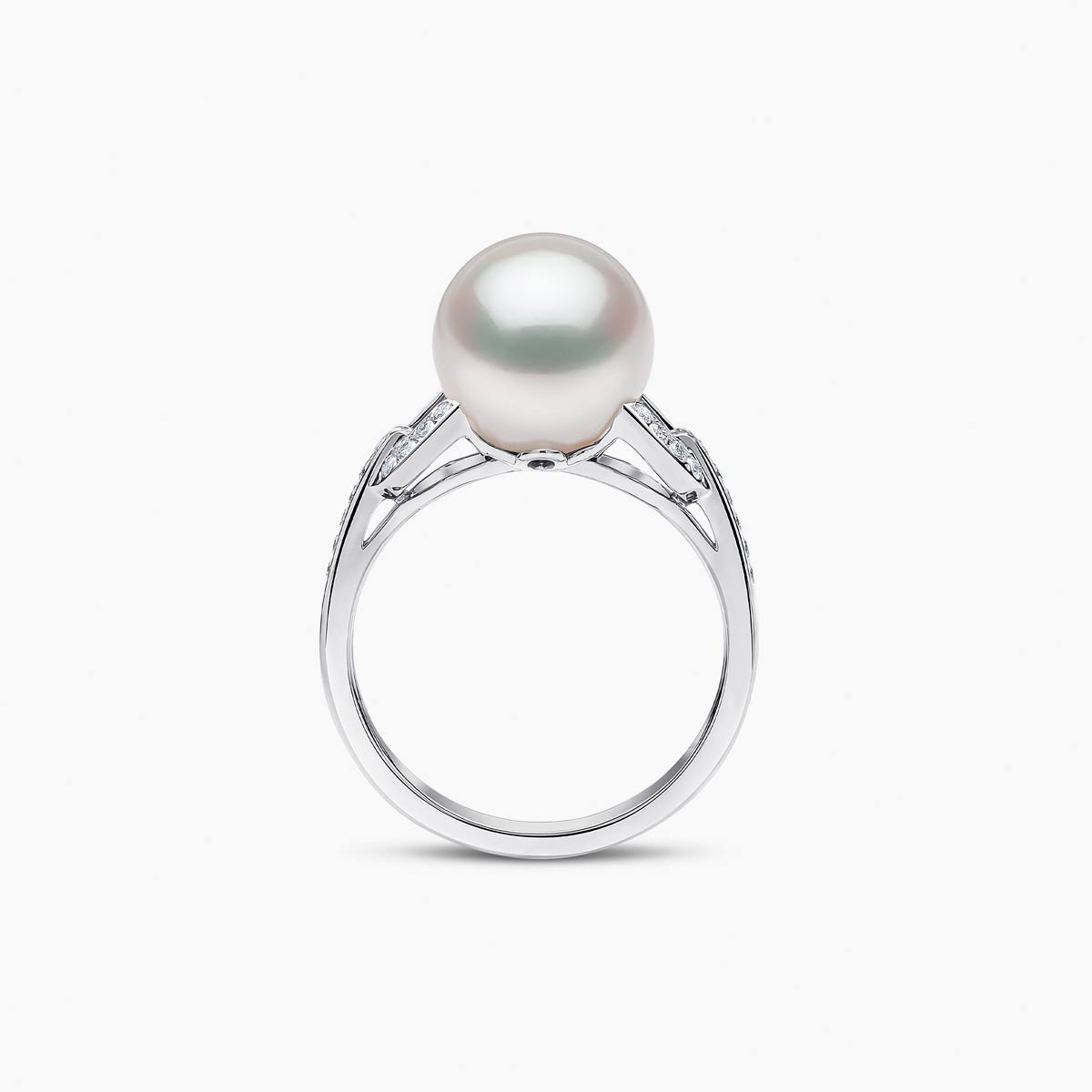 Jazz 18K Gold Pearl and Diamond Link Ring White Australian South Sea N