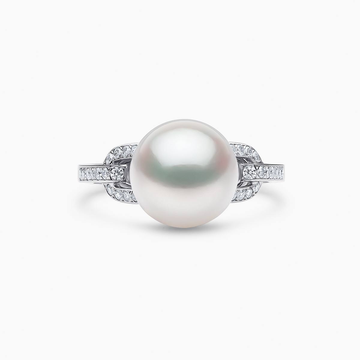 Jazz 18K Gold Pearl and Diamond Link Ring White Australian South Sea N