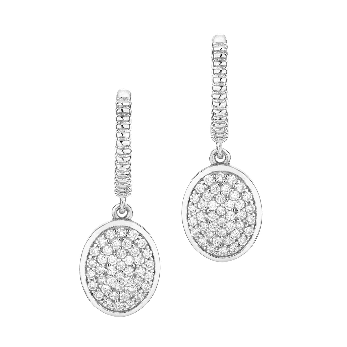 Oval Micro Pave Earrings in White
