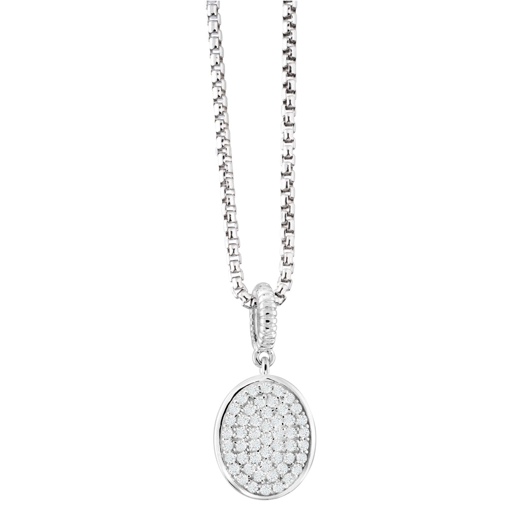 Oval Micro Pave Pendant in White