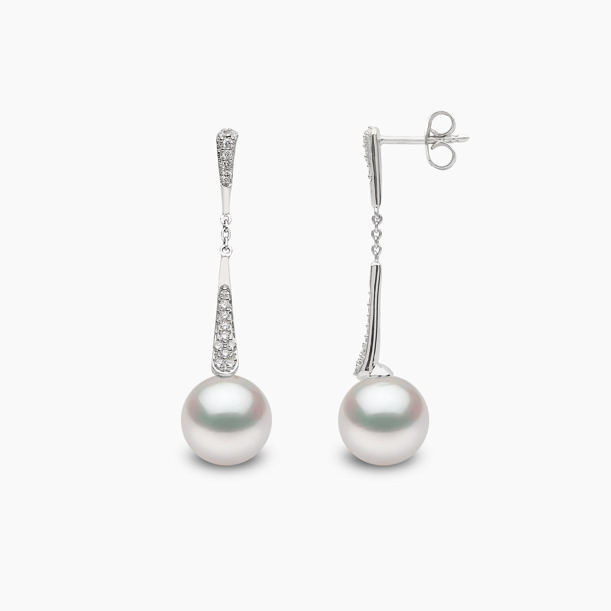 Trend 18K Gold Freshwater Pearl and Diamond Motif Drop Earrings White Freshwater