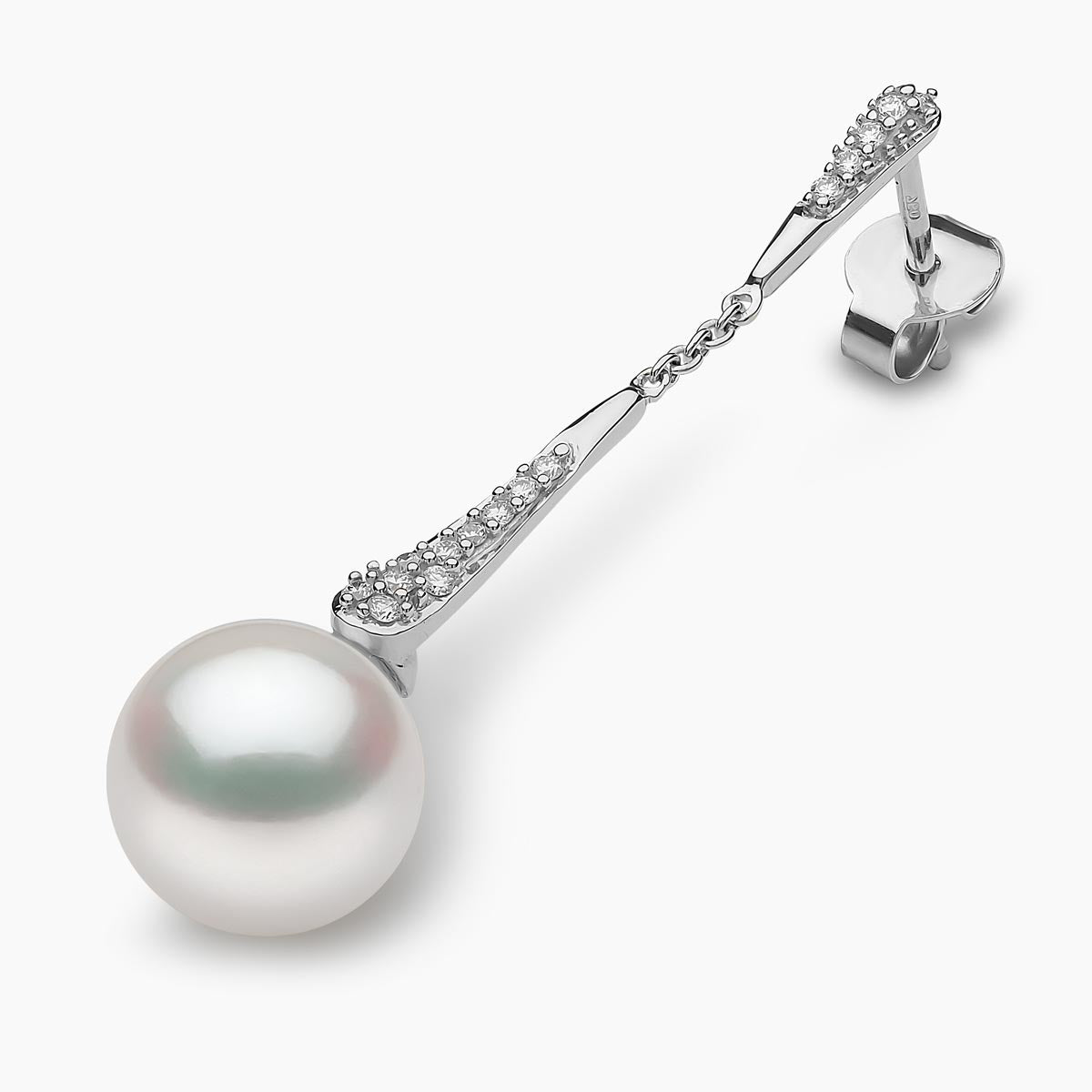 Trend 18K Gold Freshwater Pearl and Diamond Motif Drop Earrings White Freshwater