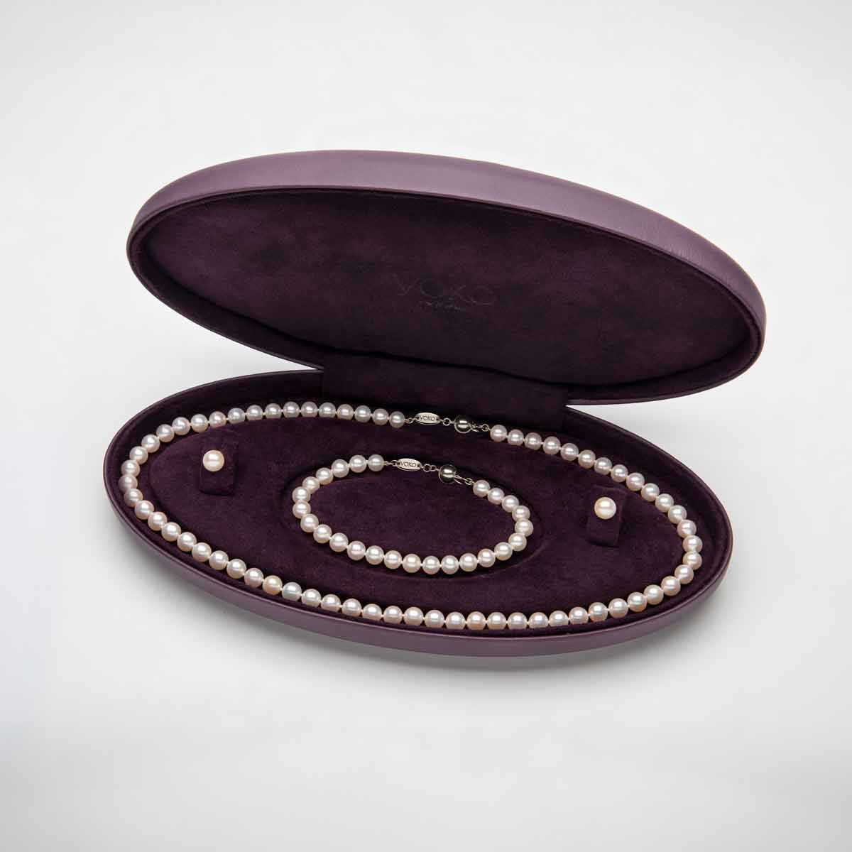 Classic White Freshwater Pearl Necklace, Bracelet & Earring Set in 18k Gold White Freshwater 6-7mm