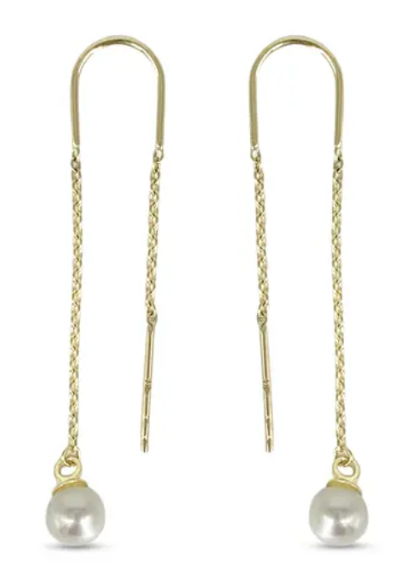 10K Yellow Gold Pull-through Freshwater Pearl Earrings - GBJ-S1050H