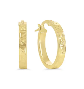 10K Yellow Gold Diamond-Cut Hoop Earrings - GBJ-S1272