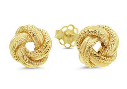 10K Yellow Gold Love Knot Stud Earrings - GBJ-S1028H