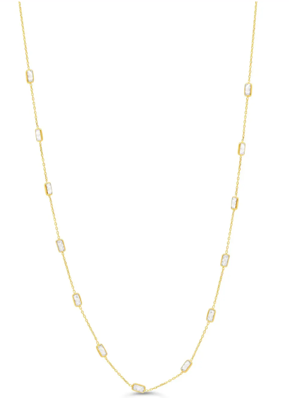 10K Yellow Gold White CZ Station Necklace - GBJ-S3345N-W