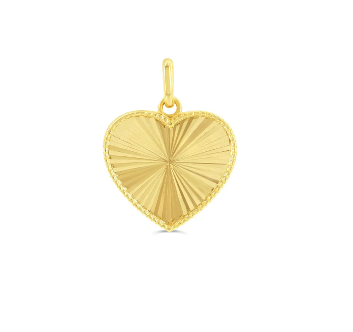 10K Yellow Gold Diamond-Cut Heart Pendant-GBJ-S3214