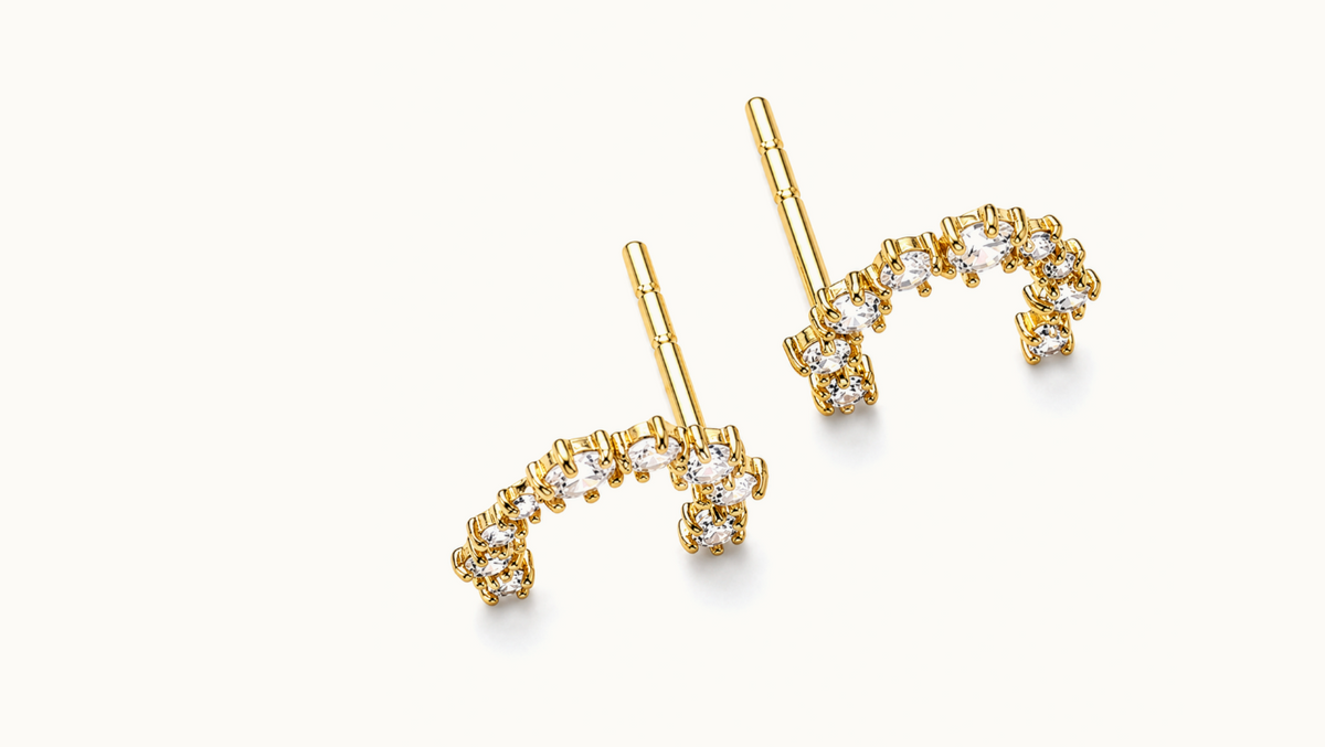 10K Yellow Gold CZ Wreath Stud Earrings - GBJ-10-1172-YG-GE