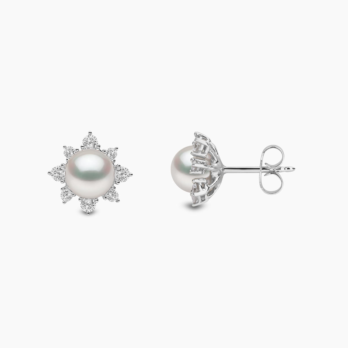 Trend 18K Gold Freshwater Pearl And Diamond Star Stud Earrings White Freshwater