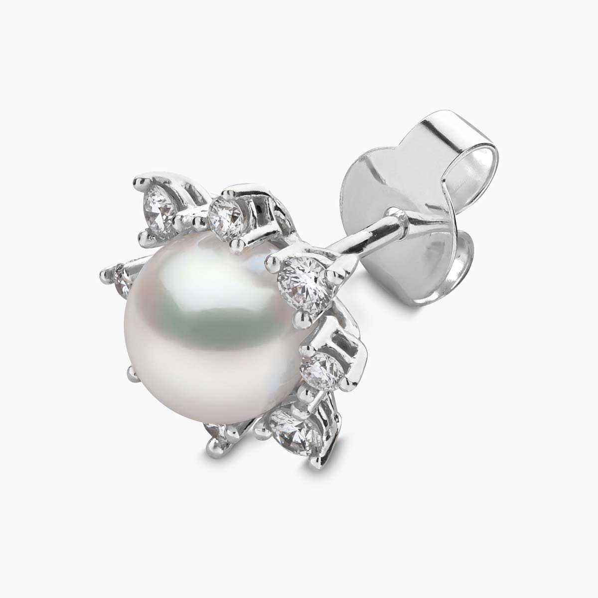 Trend 18K Gold Freshwater Pearl And Diamond Star Stud Earrings White Freshwater