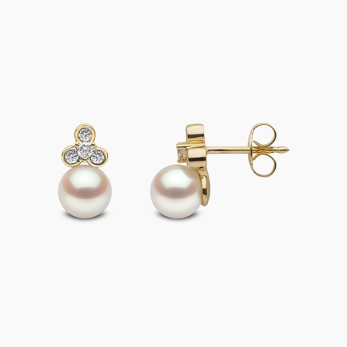 Trend 18K Gold Freshwater Pearl And Mini Diamond Motif Stud Earrings White Freshwater