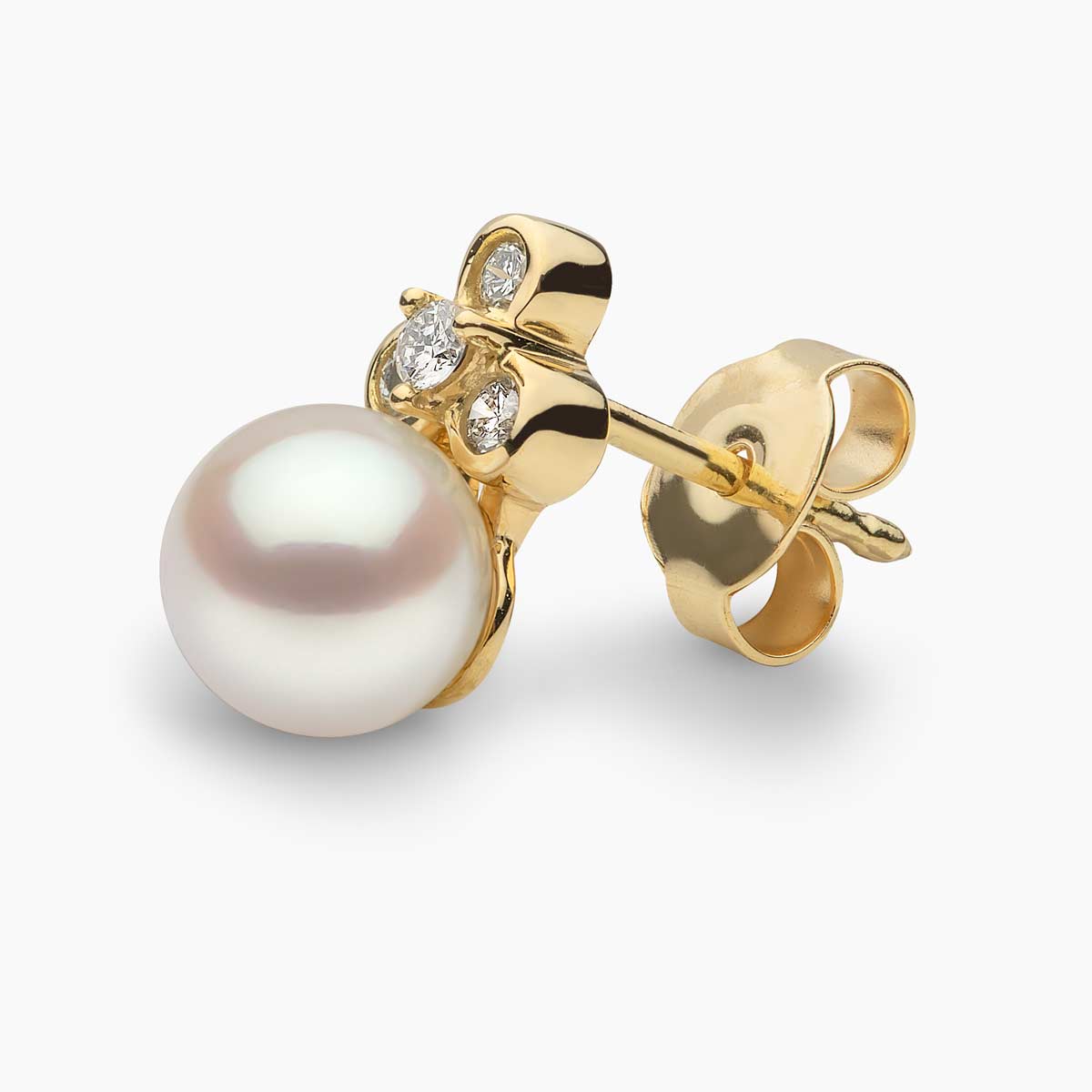 Trend 18K Gold Freshwater Pearl And Mini Diamond Motif Stud Earrings White Freshwater