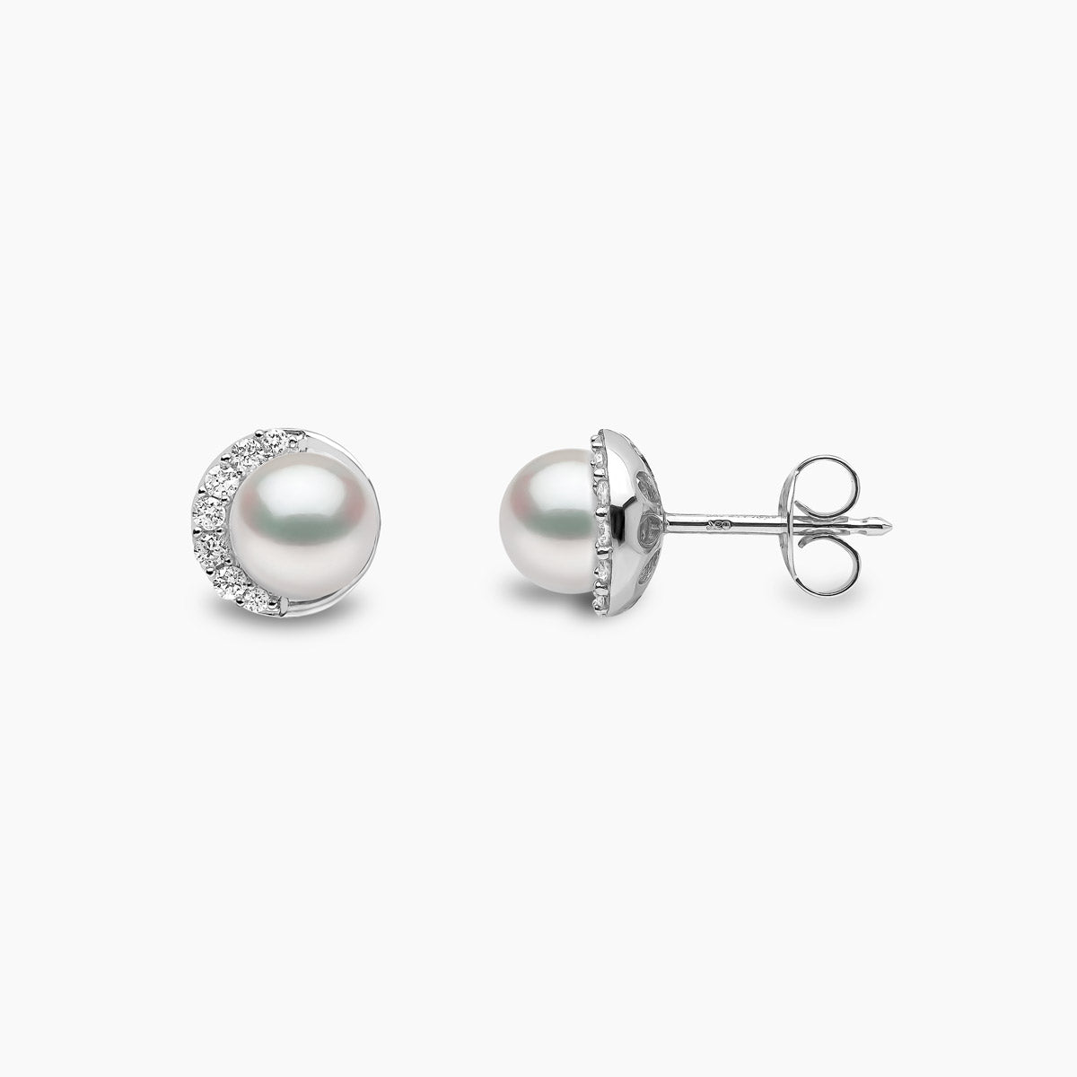 Trend 18K Gold Freshwater Pearl And Diamond Half Moon Stud Earrings White Freshwater