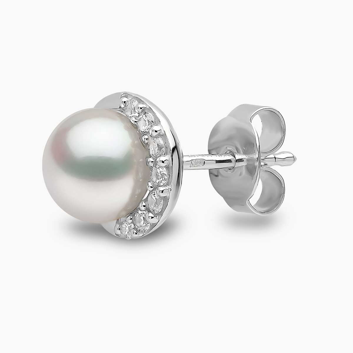 Trend 18K Gold Freshwater Pearl And Diamond Half Moon Stud Earrings White Freshwater