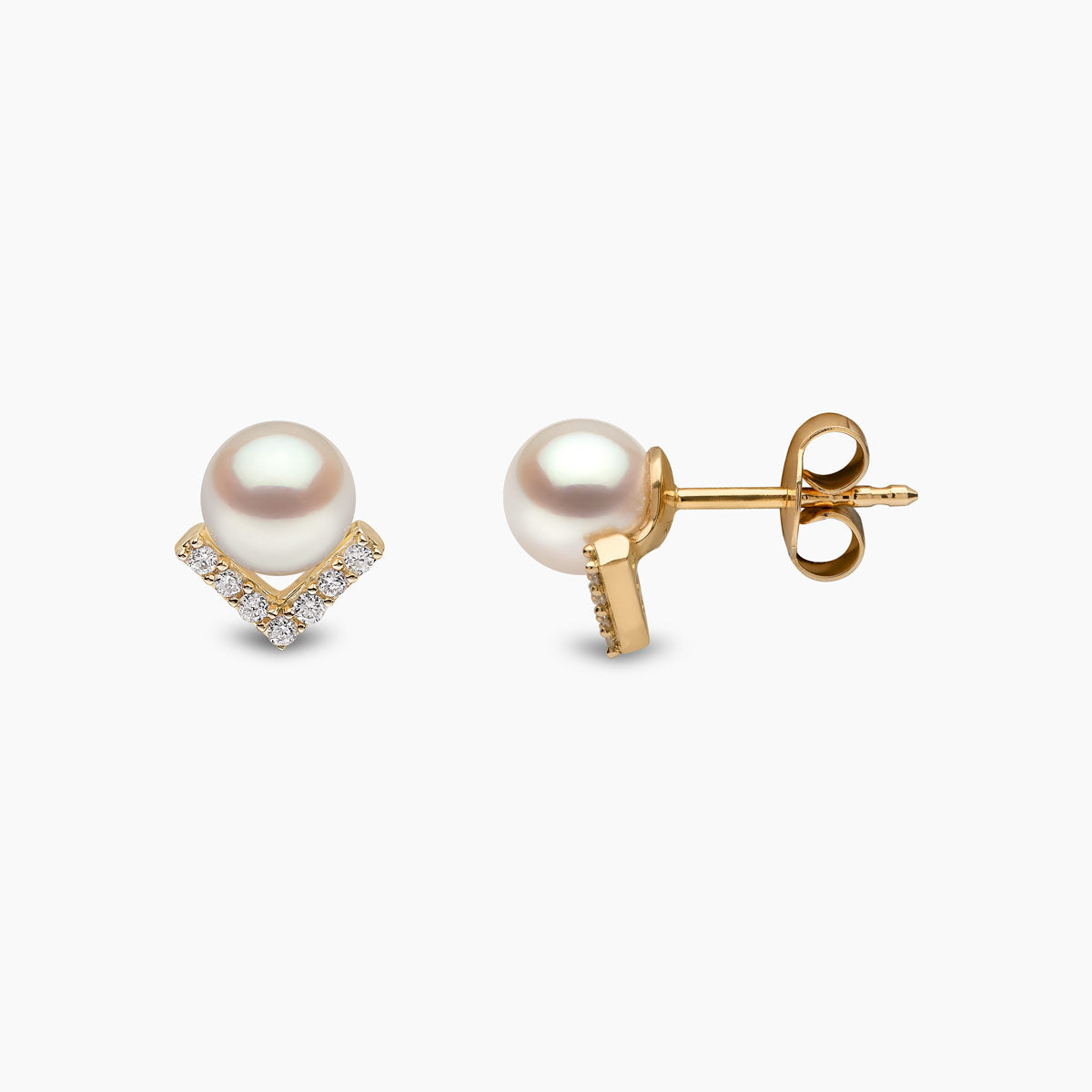 Trend 18K Gold Freshwater Pearl And Diamond V Stud Earrings White Freshwater