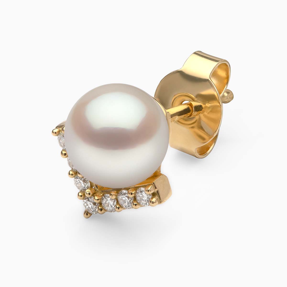 Trend 18K Gold Freshwater Pearl And Diamond V Stud Earrings White Freshwater