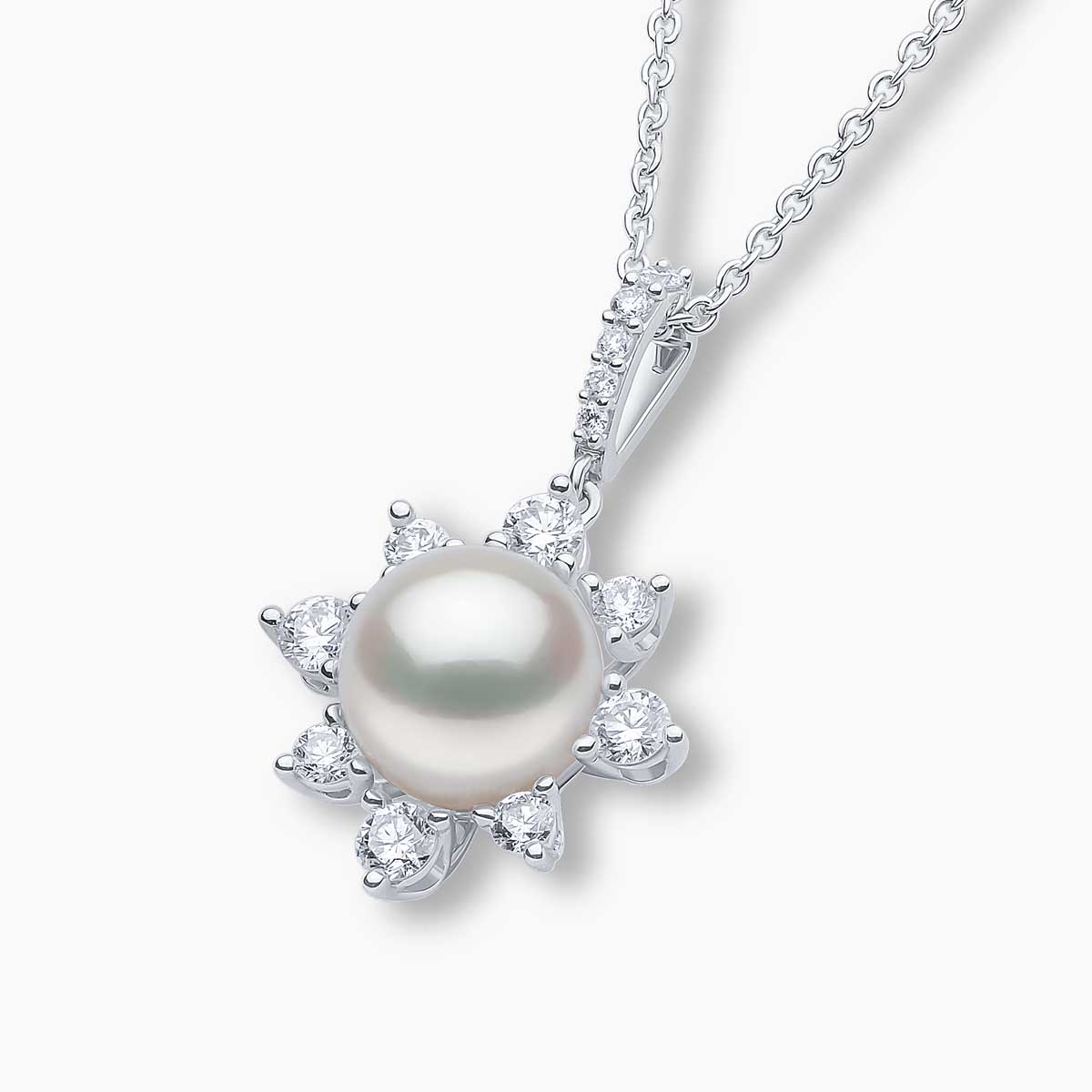 Trend 18K Gold Freshwater Pearl and Diamond Star Pendant White Freshwater