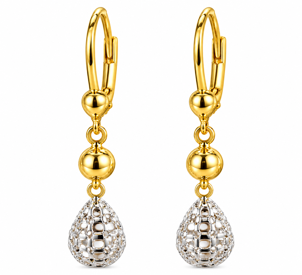 Two-Tone Gold Tear Drop  Earrings GBJ -24-03