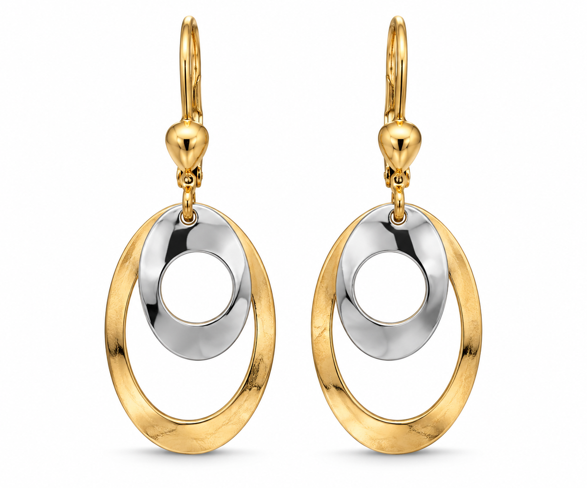 Two-Tone Gold Oval Drop Earrings GBJ-25-04