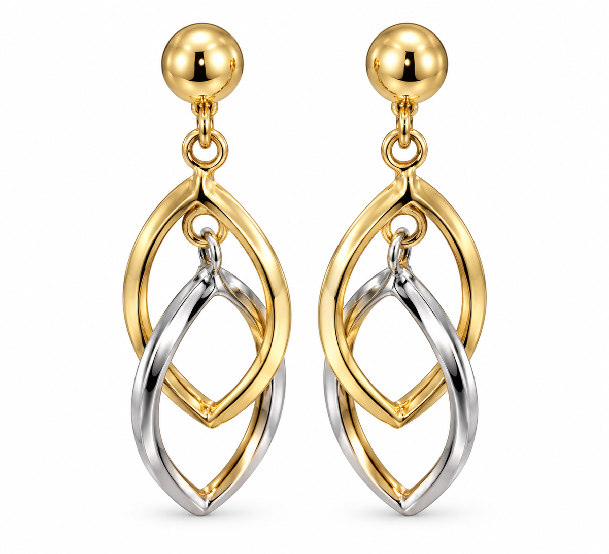 Two-Tone Gold Interlocking Marquise Earrings GBJ -24-04