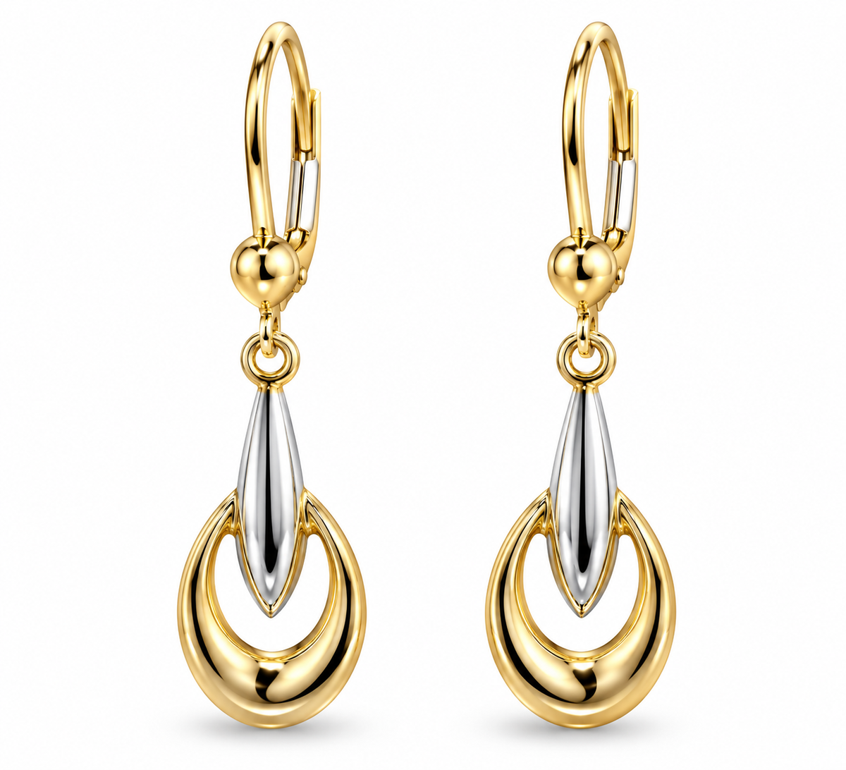 Two-Tone Gold Tear Drop  Earrings GBJ -24-02