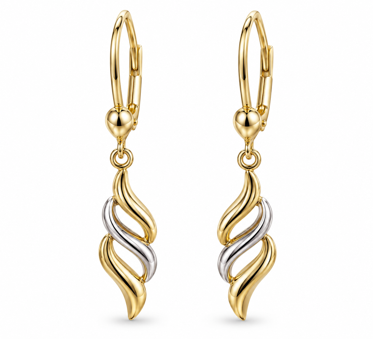 Two-Tone Gold Twisted Leaf Dangle Earrings GBJ -24-01