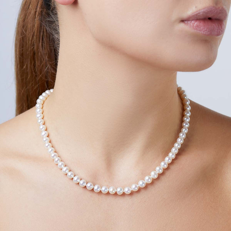 Classic 18K Gold Freshwater Pearl Necklace White Freshwater 6mm
