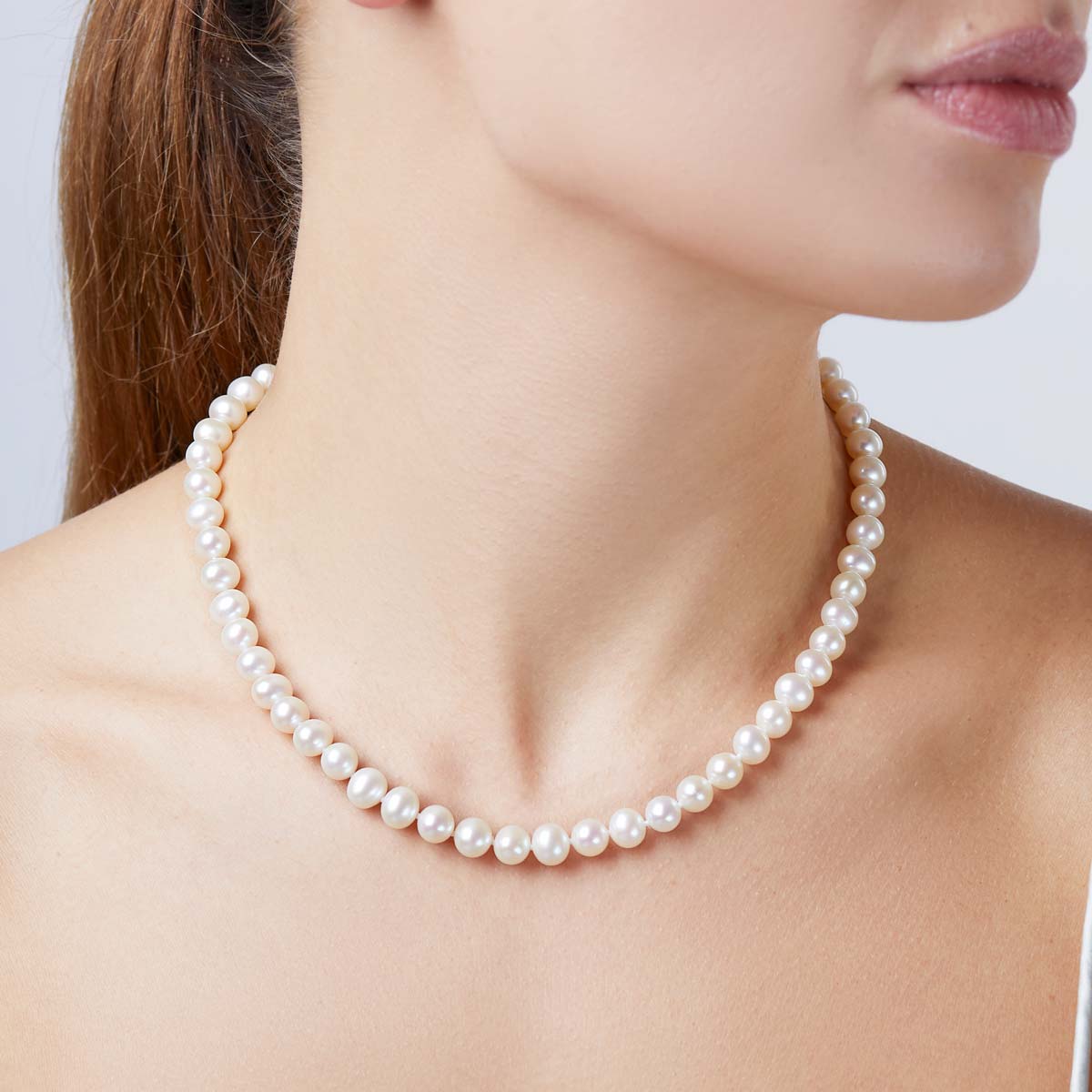 Classic 18K Gold Freshwater Pearl Necklace White Freshwater 7mm