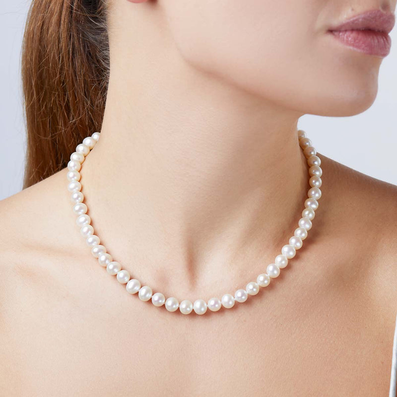 Classic 18K Gold Freshwater Pearl Necklace White Freshwater 7mm
