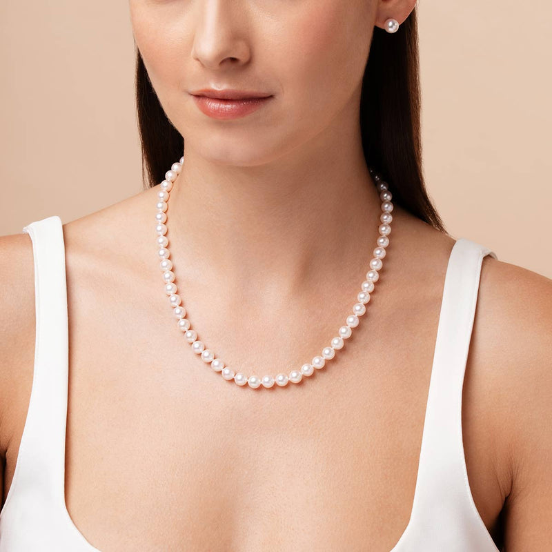 Classic 18K Gold AA Akoya Pearl Necklace White Japanese Akoya 7mm
