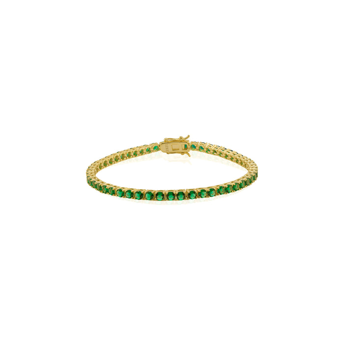 Sterling Silver Gold Vermeil 3mm Lab Created Emerald Tennis Bracelet (GBJ-1477-G-Em-BR)