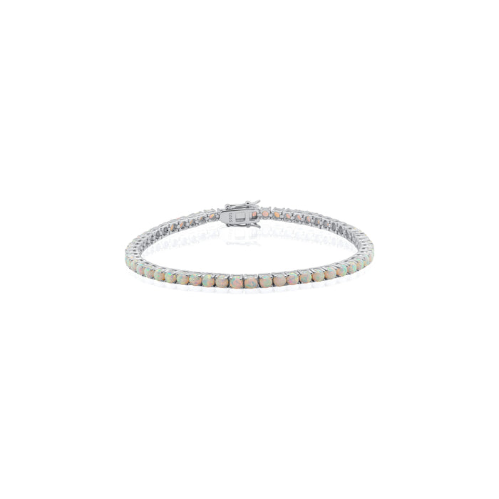 Sterling Silver Gold Vermeil 3mm Lab Created Opal Tennis Bracelet (GBJ-1477-G-Opal-BR)