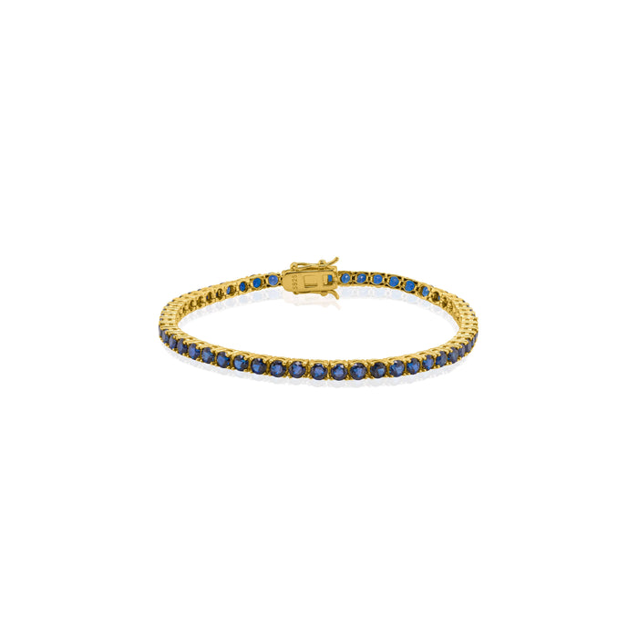 Sterling Silver Gold Vermeil 3mm Lab Created Sapphire Tennis Bracelet (GBJ-1477-G-Sap-BR)