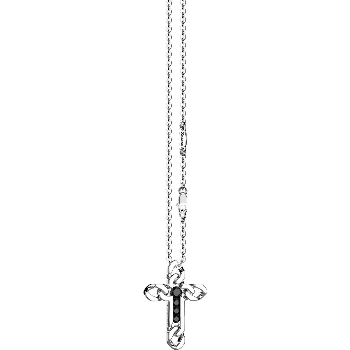 Zancan Silver Necklace with Cross Pendant and Black Stones