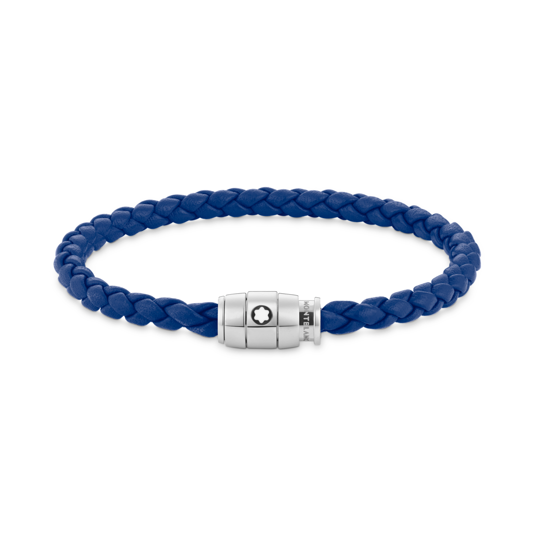 Montblanc Bracelet Steel 3 Rings Closing And Blue Leather MB130899